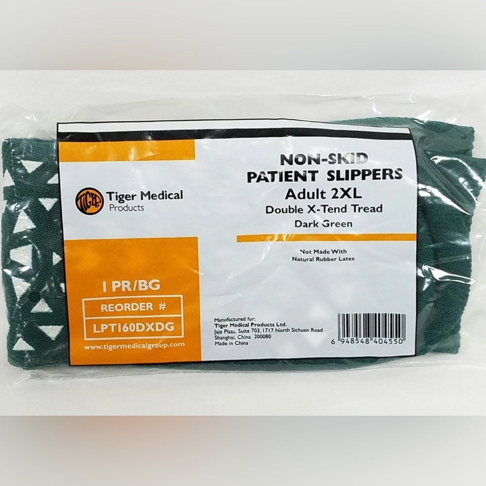 Two Pair Skid Resistant Hospital Patient Slipper Socks Size 2X, Dark Green